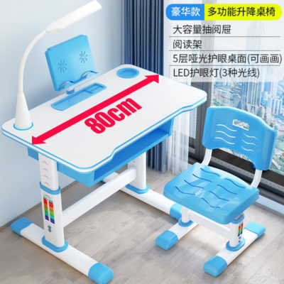 Table d'etude kids avec lampe de chevet - Bleu, 80cm