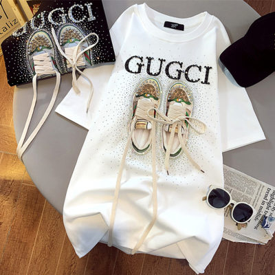 Tee shirt strass cotton 100% - M, Blanc